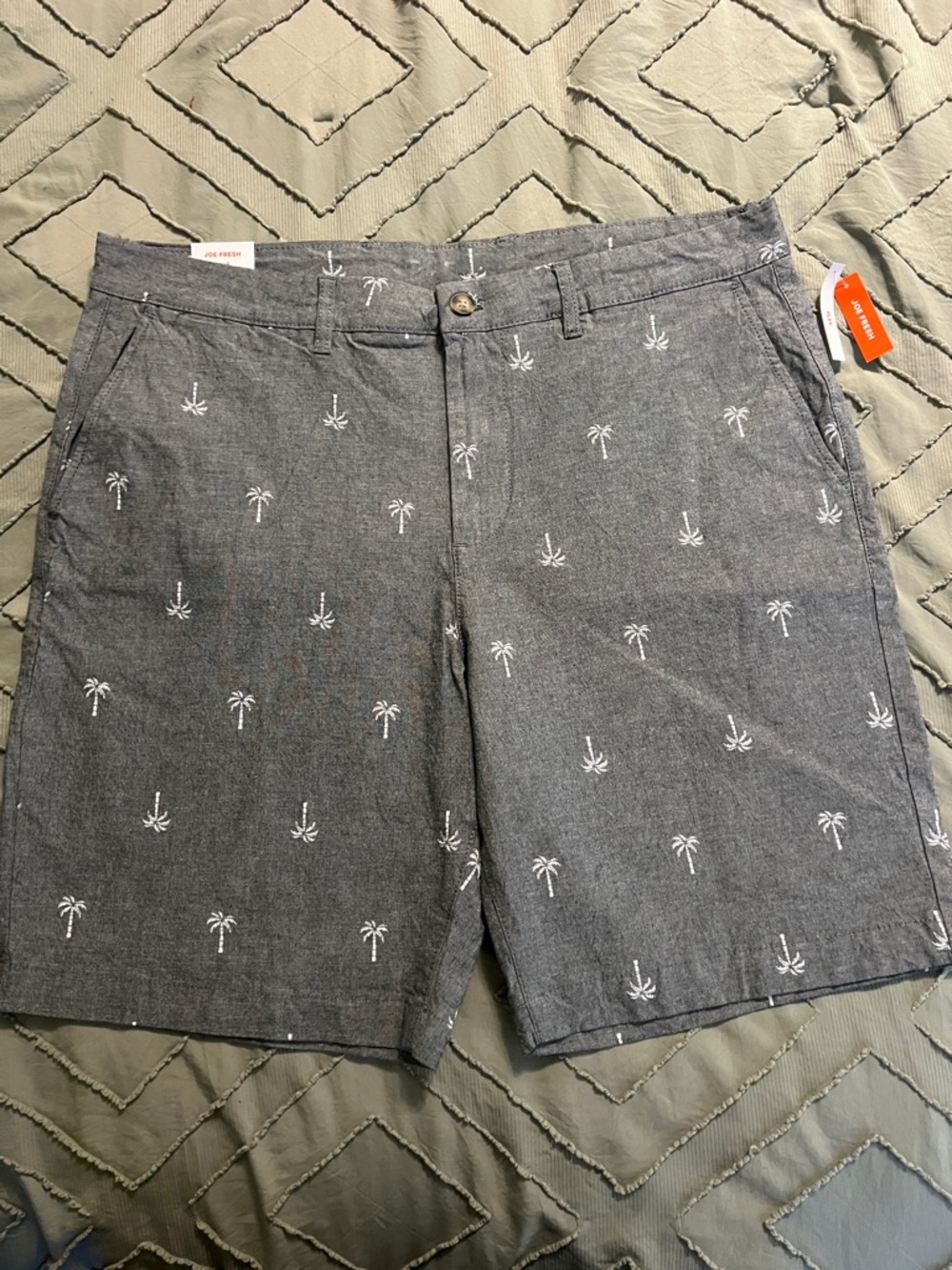 Joe Fresh Gray Palm-Print Flat Front Shorts